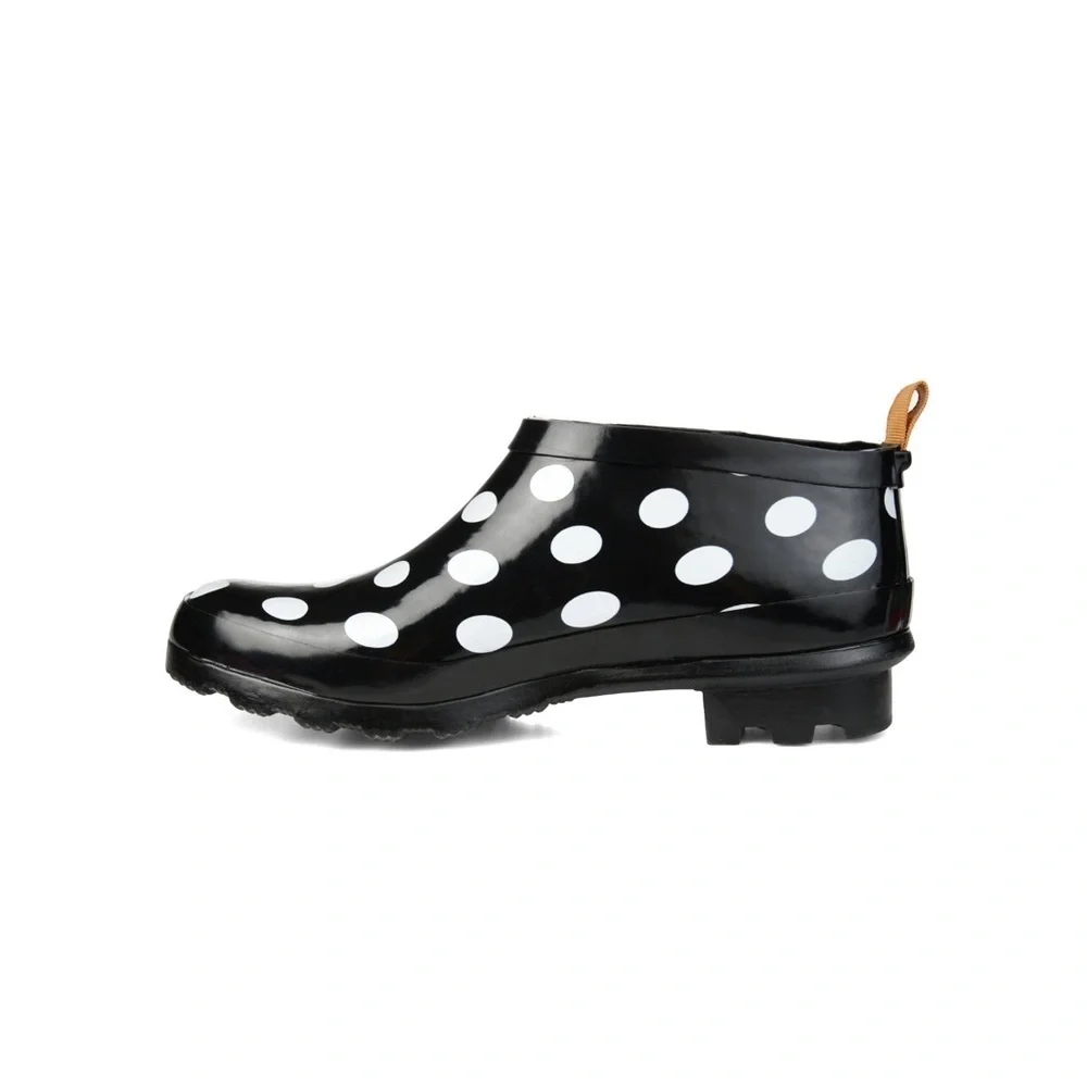Journee Collection Womens Rainer Block Heel Rain Boots Black Dot